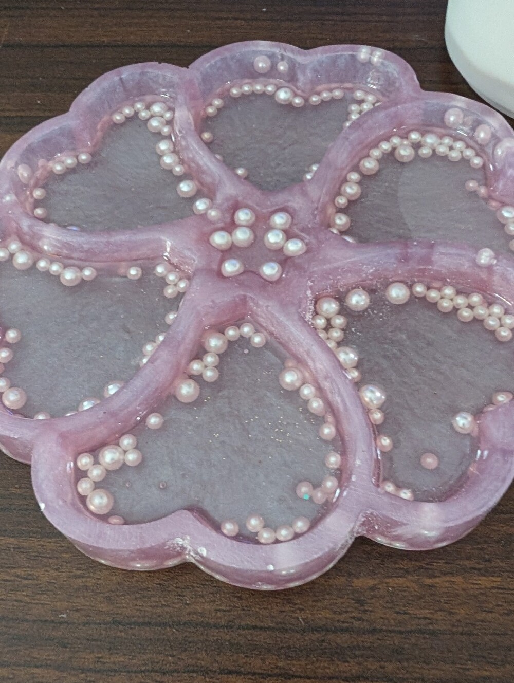 Handcrafted Heart Jewelry Dish-Lavender & Glass White Pearls